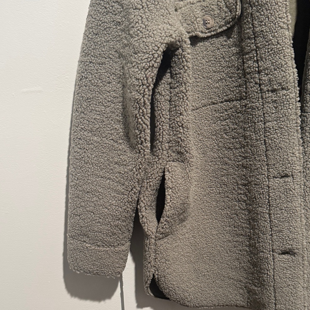 JOIE Shirt Jacket Womens Small Sherpa Fleece Suede Lined Button Front Sage Green - Picture 4 of 4